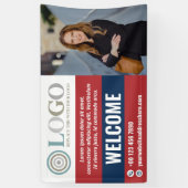 Rood Blauw Welkom Small Business Foto Logo Spandoek (Verticaal)