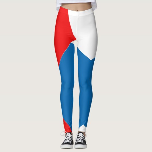 Rood Blauw Wit Abstract Kleurblok Leggings (Voorkant)