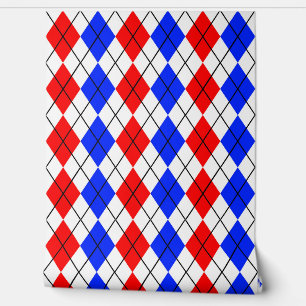 Rood Blauw Wit Argyle Diamant Patroon Ontwerp Behang