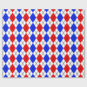 Rood Blauw Wit Argyle Diamant Patroon Ontwerp Cadeaupapier (Vlak)