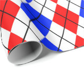 Rood Blauw Wit Argyle Diamant Patroon Ontwerp Cadeaupapier (Rol Hoek)