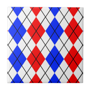 Rood Blauw Wit Argyle Diamant Patroon Ontwerp Tegeltje