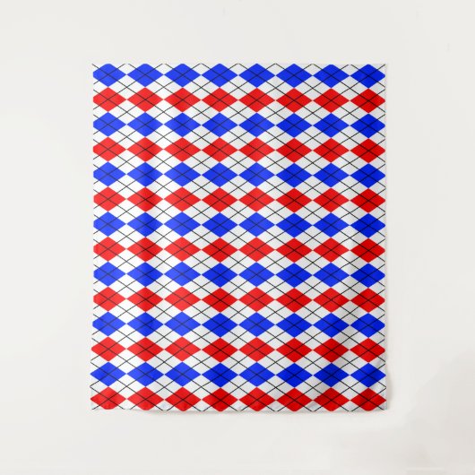 Rood Blauw Wit Argyle Diamant Patroon Ontwerp Wandkleed (Voorkant)
