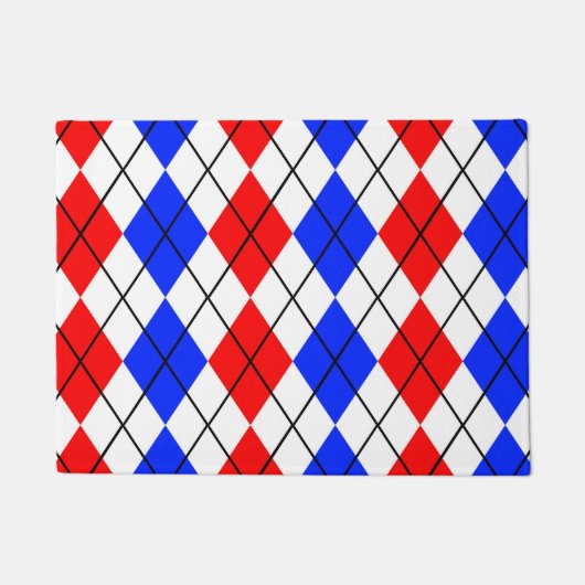 Rood Blauw Wit Argyle Schotse Plaid Ontwerp Deurmat (Voorkant)