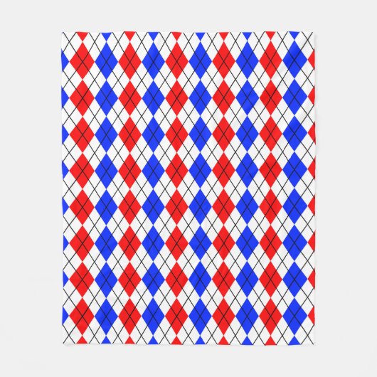 Rood Blauw Wit Argyle Schotse Plaid Ontwerp Fleece Deken (Voorkant)