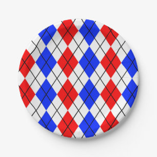 Rood Blauw Wit Argyle Schotse Plaid Ontwerp Papieren Bordje
