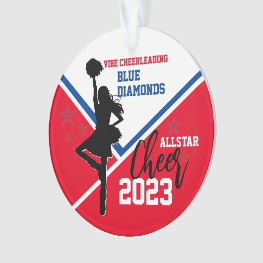 Rood Blauw Wit Cheerleading Acryl Ornament (voorkant)