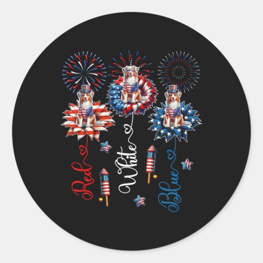 Rood Blauw Wit Drie Schattigee Australische Herder Ronde Sticker (Voorkant)