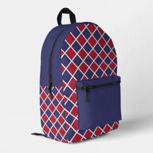 Rood Blauw Wit Harlekijn Diamant Schachbrett Motie Bedrukte Rugzak