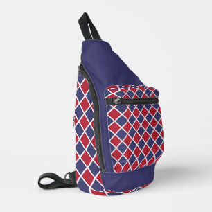 Rood Blauw Wit Harlekijn Diamant Schachbrett Motie Sling Bag