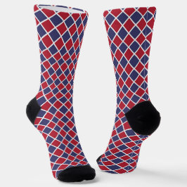 Rood Blauw Wit Harlekijn Diamant Schachbrett Motie Sokken