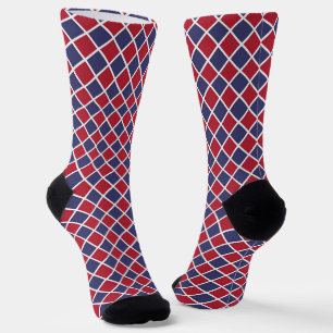 Rood Blauw Wit Harlekijn Diamant Schachbrett Motie Sokken