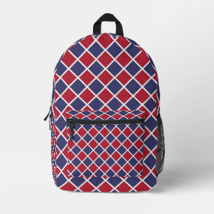 Rood Blauw Wit Harlekijn Ruit Schachbrett Motief Bedrukte Rugzak