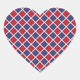 Rood Blauw Wit Harlekijn Ruit Schachbrett Motief Hart Sticker