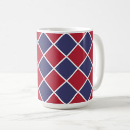 Rood Blauw Wit Harlekijn Ruit Schachbrett Motief Koffiemok