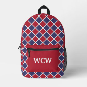 Rood Blauw Wit Harlekijn Ruit Schachbrett Patroon Bedrukte Rugzak