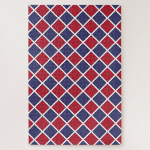 Rood Blauw Wit Harlekijn Ruit Schakenbord Patroon Legpuzzel