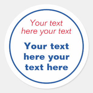 Rood Blauw Wit Jouw tekst Hier Vervang Slogan Ronde Sticker