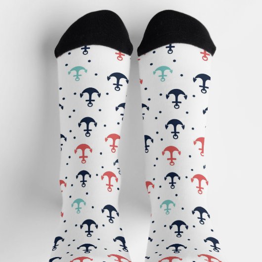 Rood Blauw Wit Nautische Boot Ankers Patroon Sokken (Top)