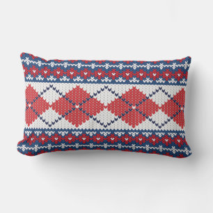 Rood Blauw & Wit Nordic Fair Isle Argyle Patroon Kussen