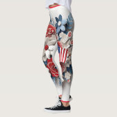 Rood Blauw Wit Patriottische 3D Bloemen Leggings (Links)