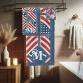 Rood Blauw Wit Patroon Sterren en Strepen Monogram Bad Handdoek