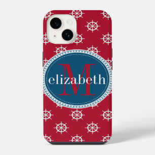 Rood Blauw Wit Scheepswielen Monogram iPhone 14 Hoesje