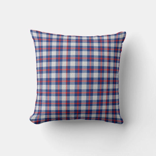 Rood blauw wit tartan geruit geruite landhuis kussen (Voorkant)