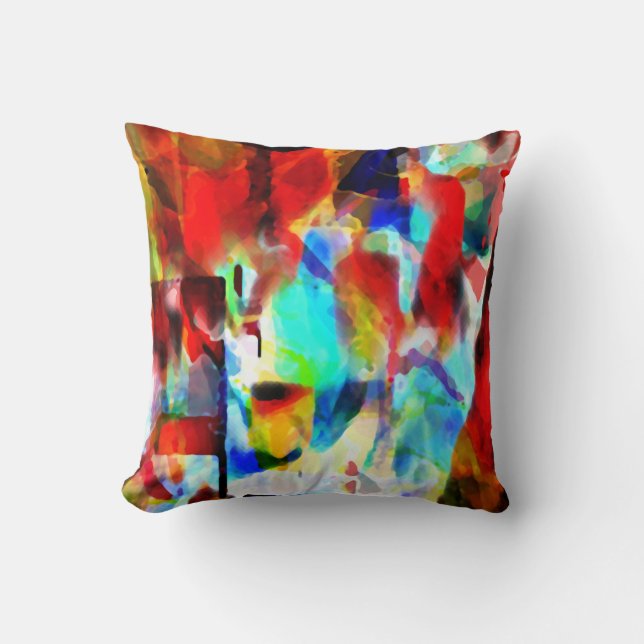 Rood Blauw Wit Zwart Hedendaags Painterly Design Kussen (Voorkant)