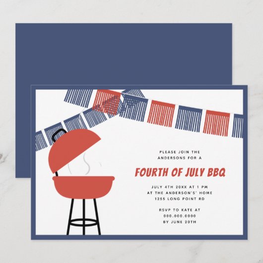 Rood Blauw & Witpartij Voorrand 4 juli barbecue Kaart (Voorkant / Achterkant)