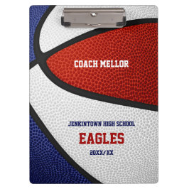 rood blauw witte teamkleuren basketbalcoach klembord