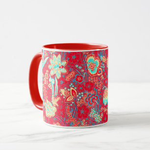 ROOD BLauw  WITTE WILDE BLOEMEN TULPEN,BLADEREN FL Mok