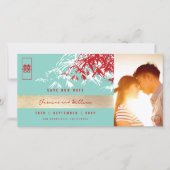 Rood Blauw Zen Bamboe bladeren Foto Chinese bruilo Save The Date (Voorkant)