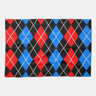 Rood Blauw Zwart Argyle Diamant Patroon Ontwerp  Theedoek