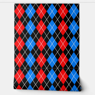Rood Blauw Zwart Argyle Diamond Pattern Design Behang