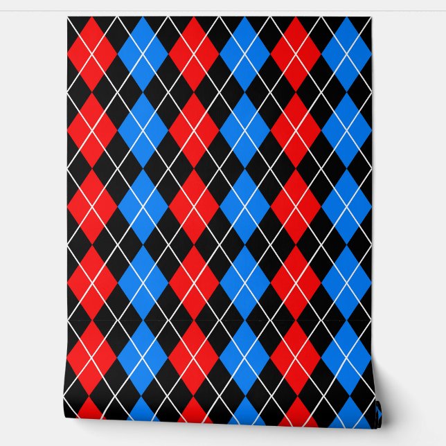Rood Blauw Zwart Argyle Diamond Pattern Design Behang (Afrollen)