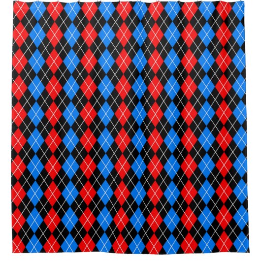 Rood Blauw Zwart Argyle Diamond Pattern Design Douchegordijn (Voorkant)