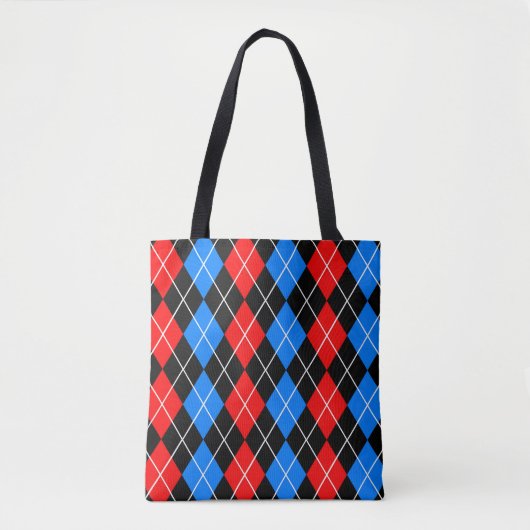 Rood Blauw Zwart Argyle Diamond Pattern Design Tote Bag (Voorkant)