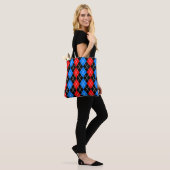 Rood Blauw Zwart Argyle Diamond Pattern Design Tote Bag (Op model)