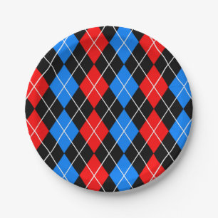 Rood Blauw Zwart Argyle Schotse Plaid Ontwerp Papieren Bordje