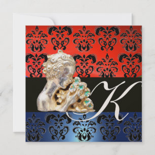 ROOD BLauw, ZWART, WIT DAMAST JEWEL MONOGRAM Kaart