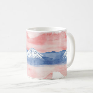 Rood Blauwe Berg Zonsondergang Aquarel Schilderij Koffiemok