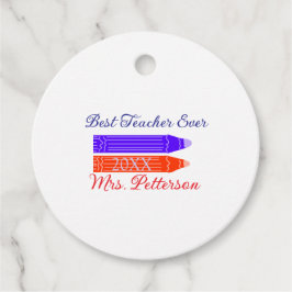 Rood blauwe kleurpotloden beste leraar ooit jaarna bedankjes labels