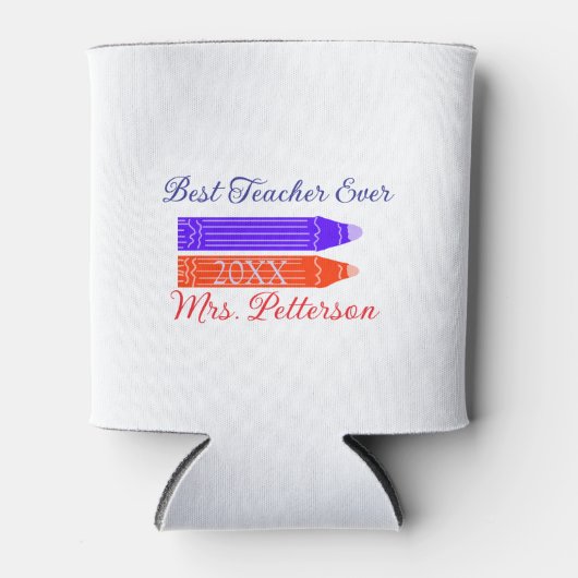 Rood blauwe kleurpotloden beste leraar ooit jaarna blikjeskoeler (Voorkant)