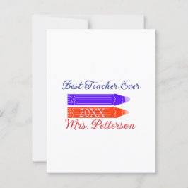 Rood blauwe kleurpotloden beste leraar ooit jaarna briefkaart
