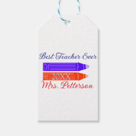 Rood blauwe kleurpotloden beste leraar ooit jaarna cadeaulabel