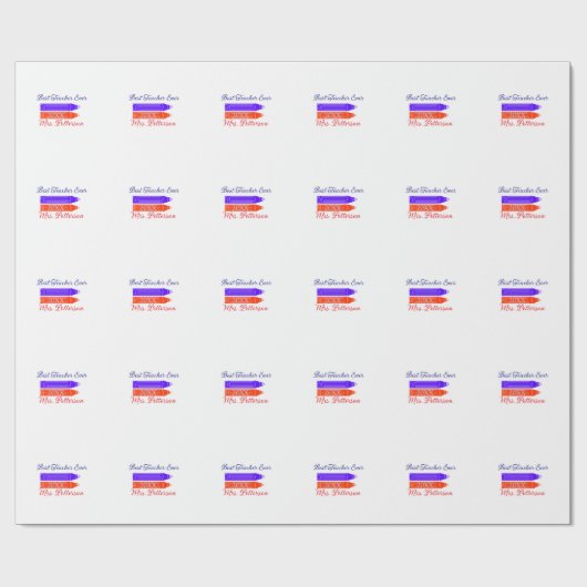 Rood blauwe kleurpotloden beste leraar ooit jaarna cadeaupapier (Vlak)