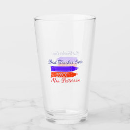 Rood blauwe kleurpotloden beste leraar ooit jaarna glas