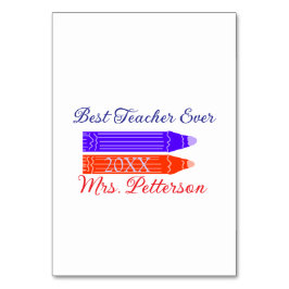 Rood blauwe kleurpotloden beste leraar ooit jaarna kaart