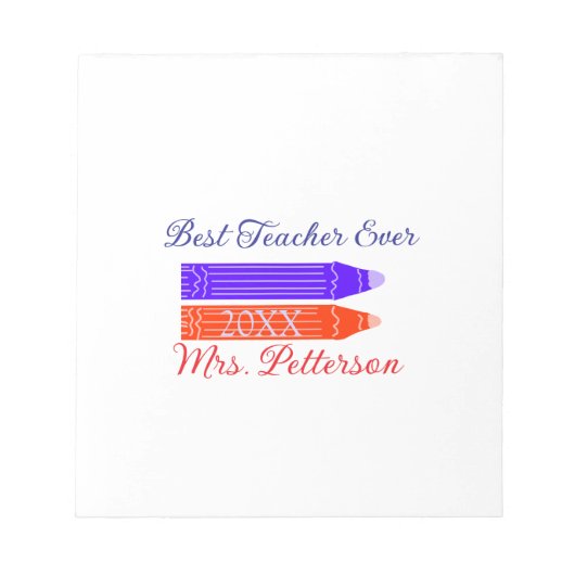 Rood blauwe kleurpotloden beste leraar ooit jaarna notitieblok (Voorkant)